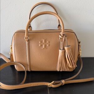 Tory Burch Thea Satchel Cognac Pebbled Leather with Tassel